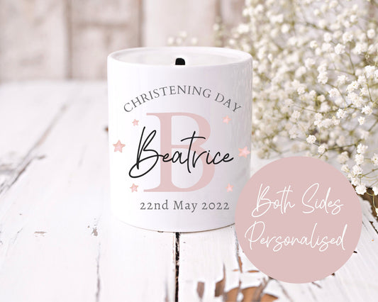 Personalised Money Box | Ceramic | Christening Keepsake | Baptism | Naming Day | Boy & Girl Gift | New Baby Gift | First Birthday |