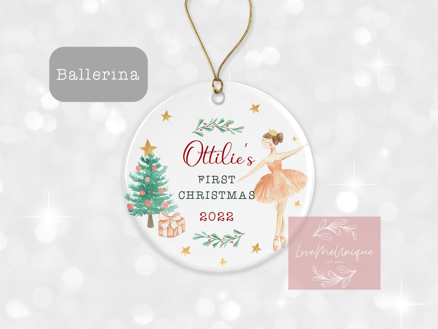 First Christmas Tree Decoration | Personalised Ornament | Baby's First Xmas | Ceramic Bauble Keepsake Gift | Nutcracker | Ballerina Festive