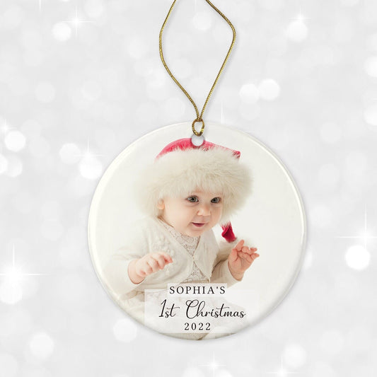 Baby's First Christmas Tree Decoration | Personalised Photo Ornament | Ceramic Bauble Keepsake Gift