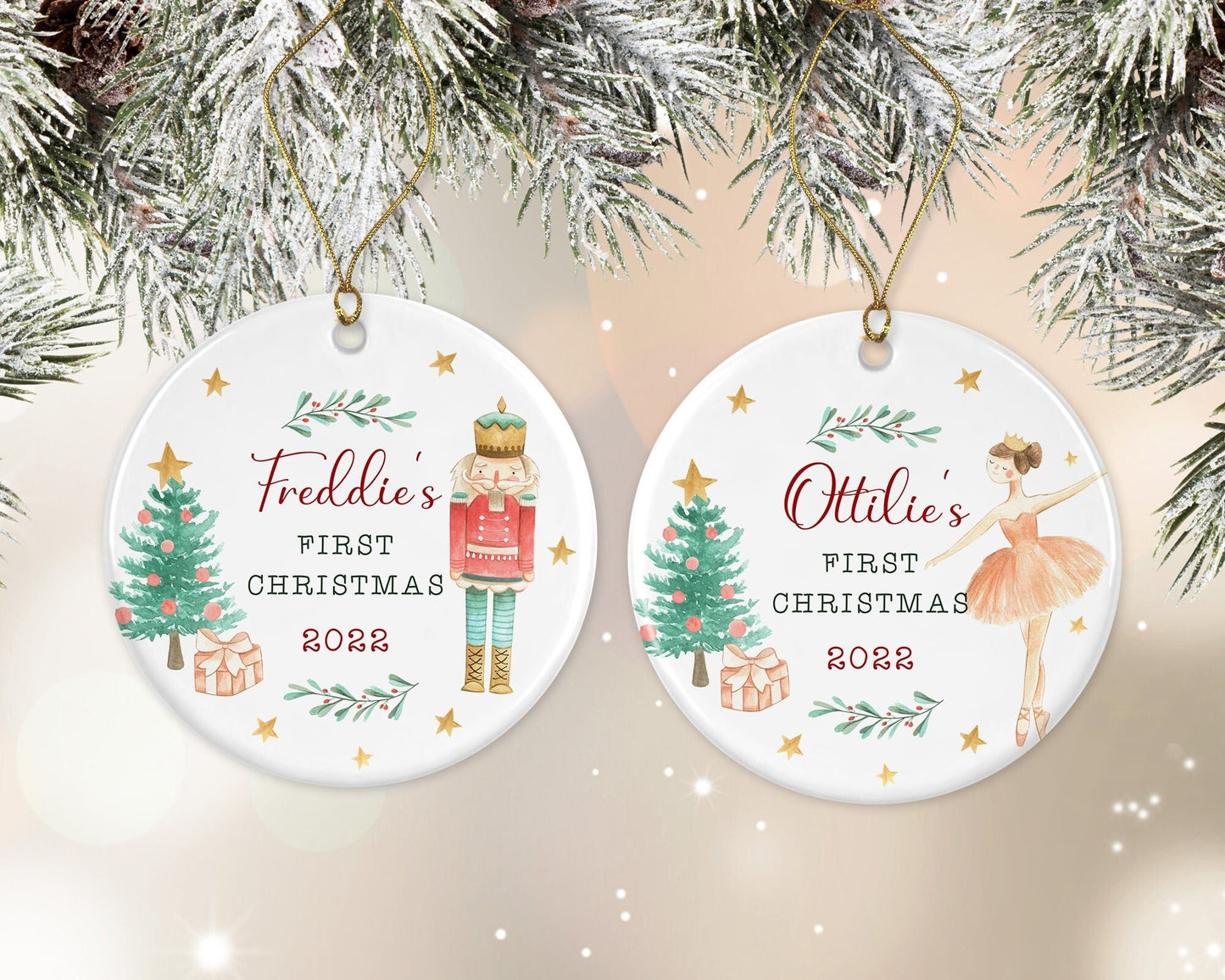 First Christmas Tree Decoration | Personalised Ornament | Baby's First Xmas | Ceramic Bauble Keepsake Gift | Nutcracker | Ballerina Festive