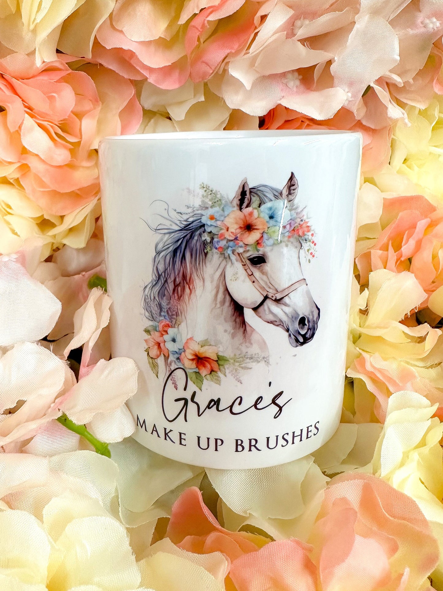 Personalised Make Up Brush Holder Horse | Dressing Table Accessories Organiser | Pen Pot, Unusual Pony Lover Gift, Ceramic Birthday Gift