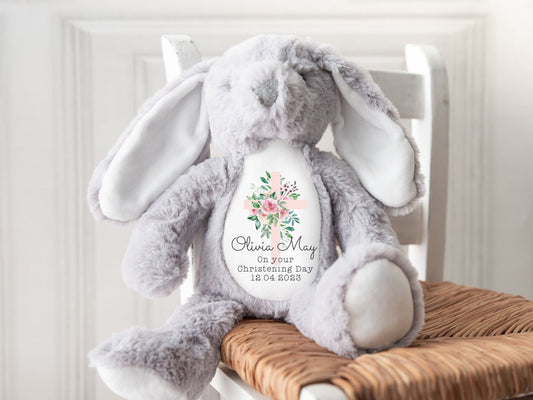 Personalised Christening Teddy | New Baby Gift | Gifts for Grandchildren | Baby Boy | Baby Girl | Bunny Rabbit | Baptism Name
