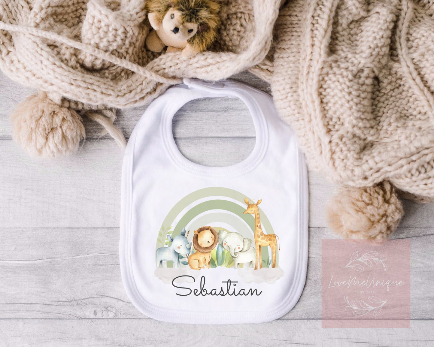 Personalised First Baby Grow | Rainbow Safari | Vest, Sleepsuit, Romper, Bib Unisex Matching Set | Jungle, Baby Boy, Unisex