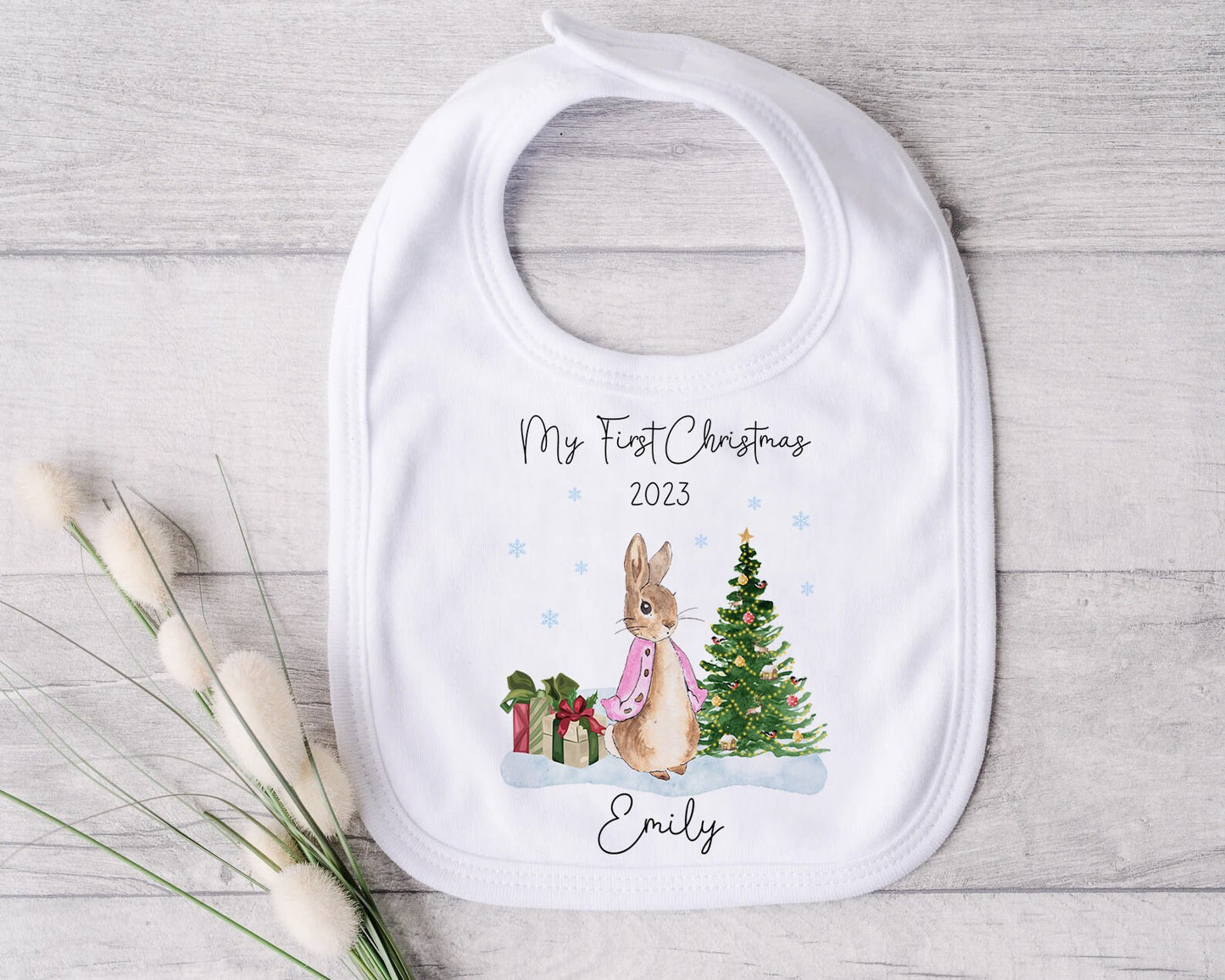 My First Christmas Baby Grow Personalised | Peter Rabbit | Vest, Sleepsuit, Romper, Bib Unisex Babygrow | Christmas Outfit | Baby Clothes