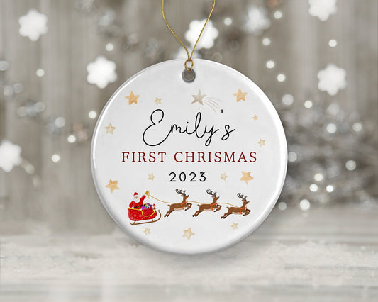 Baby First Christmas Decoration | Personalised Tree Ornament | Ceramic Bauble Keepsake Gift | Santa Reindeer