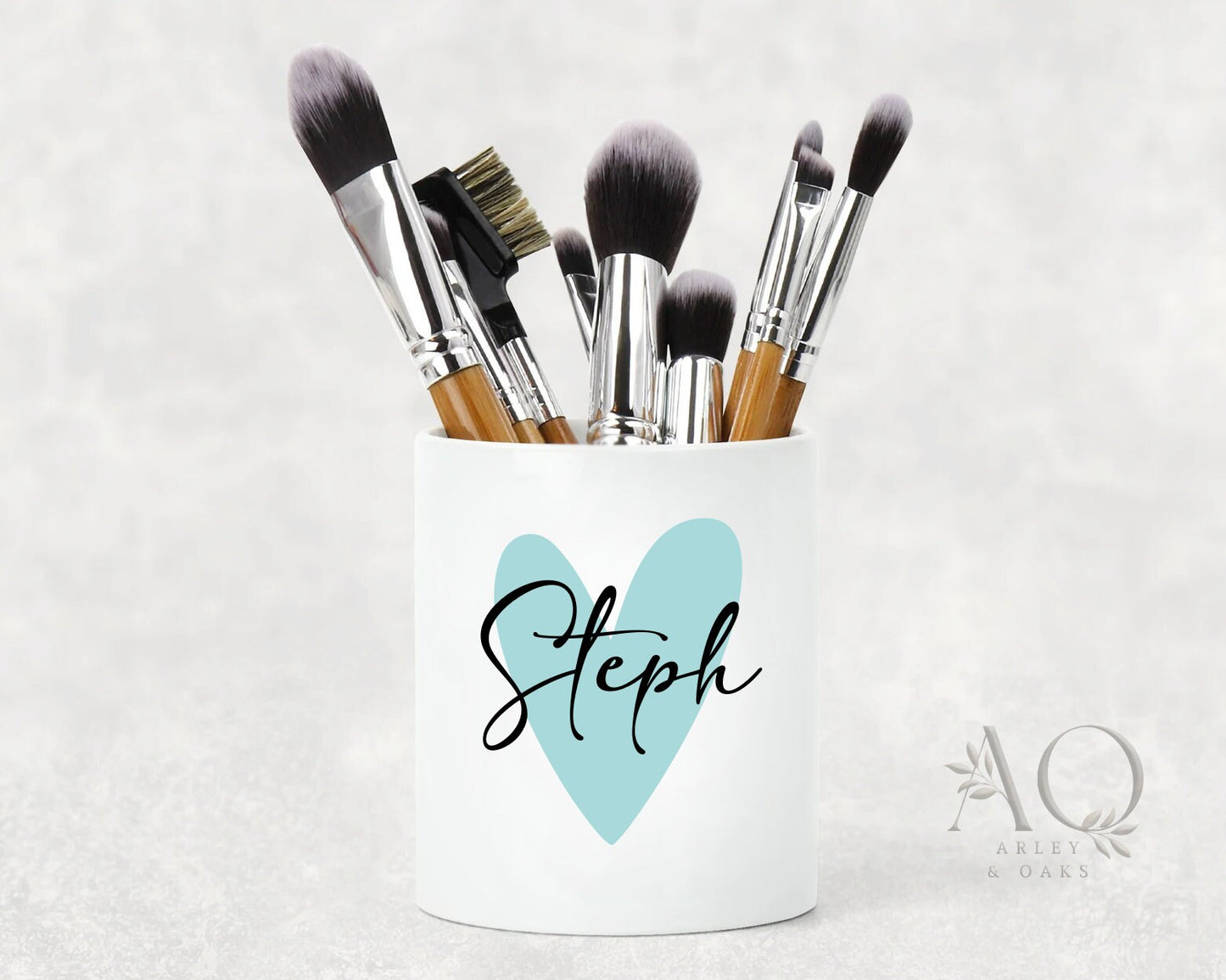 Personalised Make Up Brush Holder Heart Name | Dressing Table Accessories Organiser | Pen Pot, Bridesmaid Gift, Ceramic Birthday Gift
