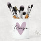 Personalised Make Up Brush Holder Heart Name | Dressing Table Accessories Organiser | Pen Pot, Bridesmaid Gift, Ceramic Birthday Gift