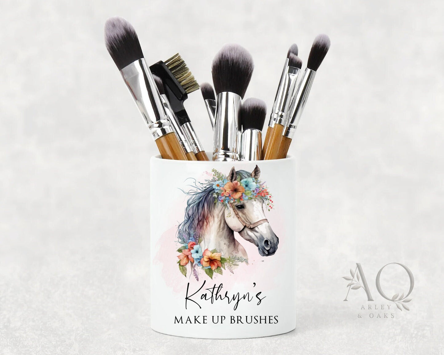 Personalised Make Up Brush Holder Horse | Dressing Table Accessories Organiser | Pen Pot, Unusual Pony Lover Gift, Ceramic Birthday Gift