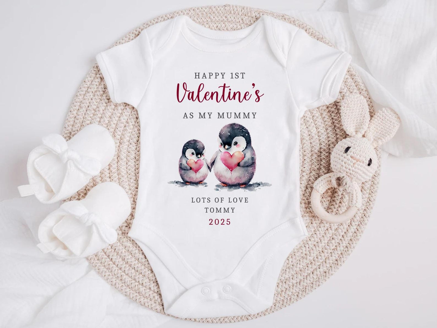 Happy First Valentines Day | Baby's 1st Valentines | My First | Vest, Sleepsuit, Romper, Bib Unisex Babygrow | Baby Clothes | Newborn Gift