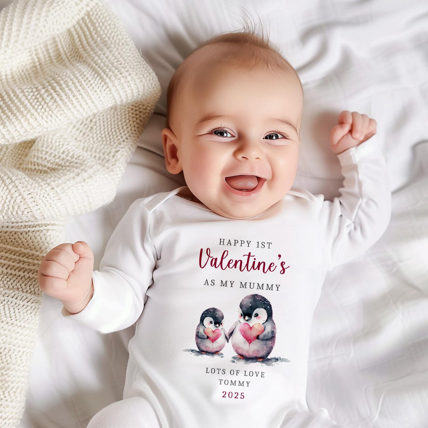 Happy First Valentines Day | Baby's 1st Valentines | My First | Vest, Sleepsuit, Romper, Bib Unisex Babygrow | Baby Clothes | Newborn Gift