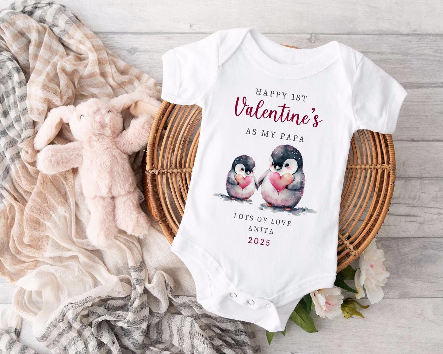 Happy First Valentines Day | Baby's 1st Valentines | My First | Vest, Sleepsuit, Romper, Bib Unisex Babygrow | Baby Clothes | Newborn Gift